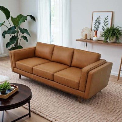 Chase Mid-Century Modern Echtes-Leder-Sofa