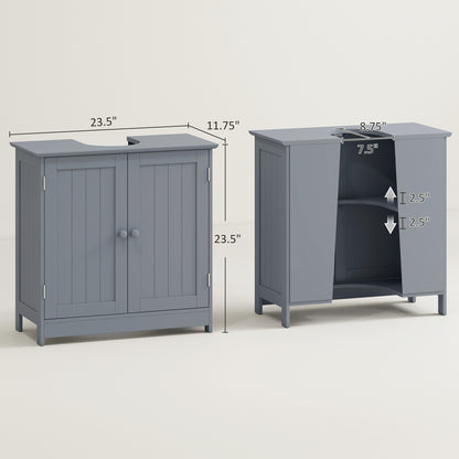 Unterwaschbecken-Badregal, Sockel-Waschbecken-Speicherschrank mit 2 Türen, Regal und U-Form, Grau