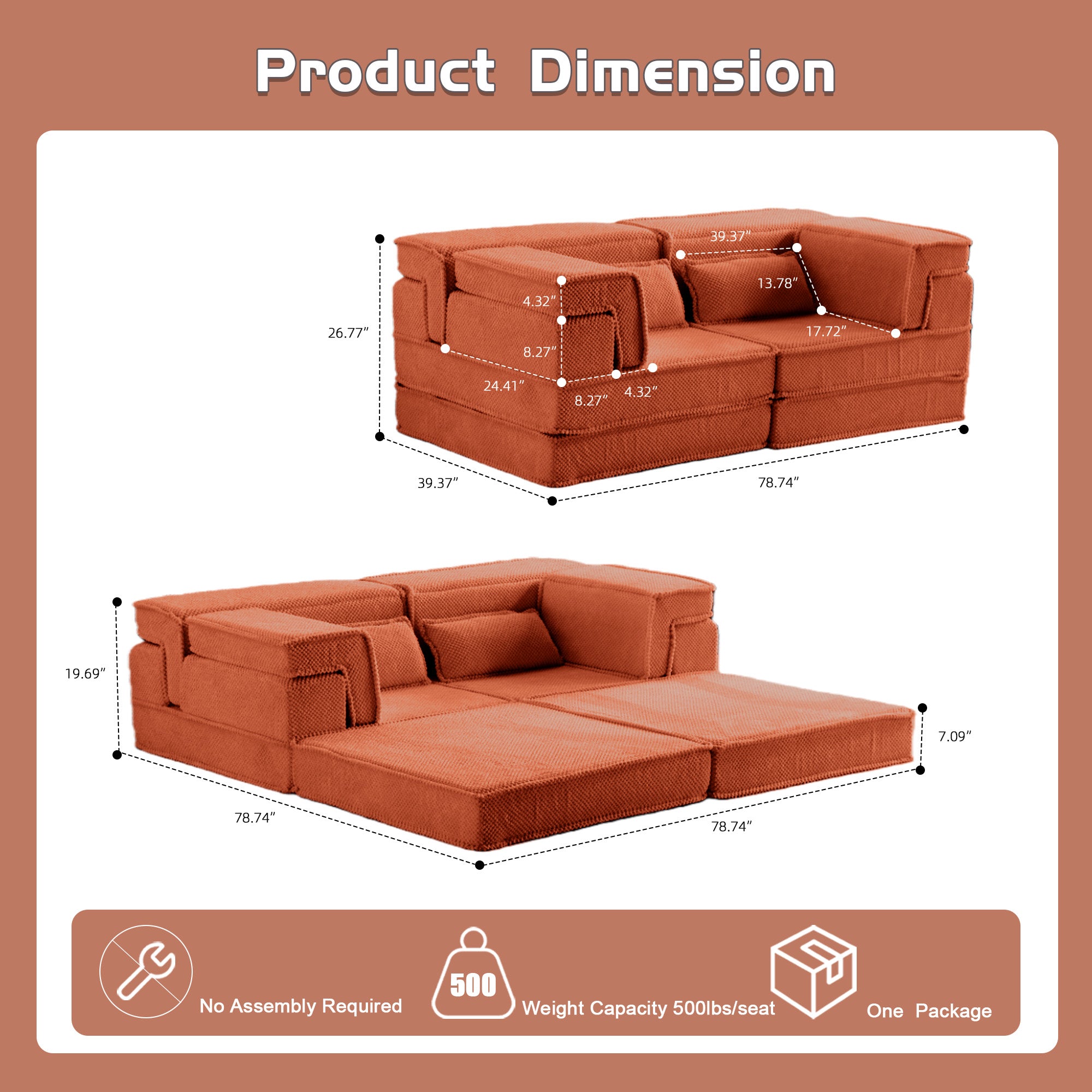 Orange Modular Loveseat
