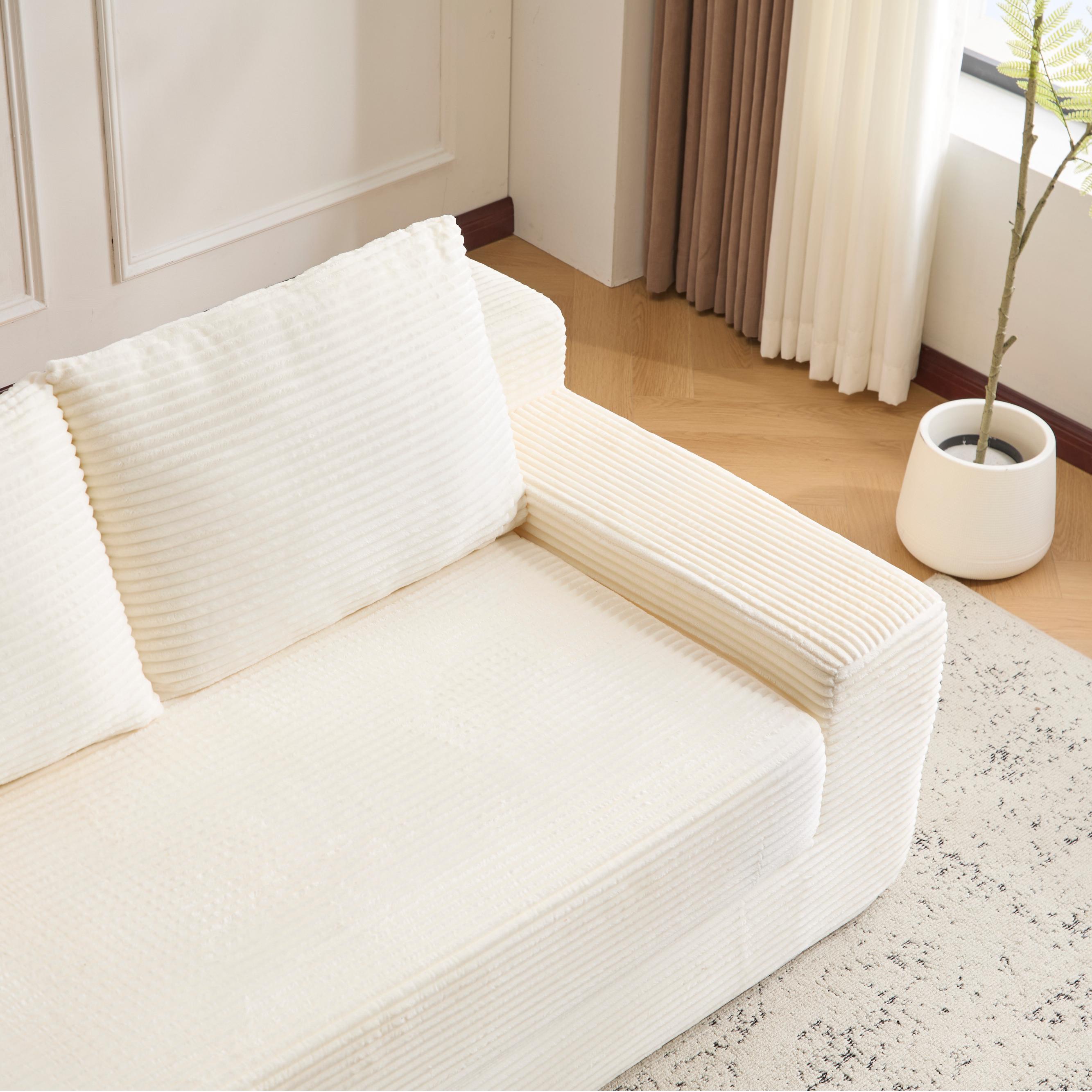 White Corduroy Loveseat Sofa Reversible Cushions