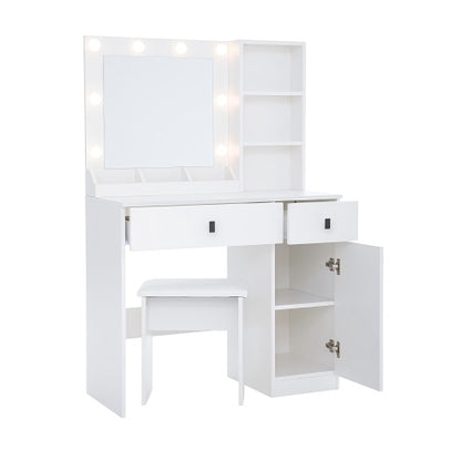 Toilettentisch mit Lichtern, Toilettentisch-Set mit Spiegel, Schminktisch mit großen Schubladen, Drei-Ebenen-Speicher-Kommode, Toilettentische mit 3 Lichtern, einstellbare Helligkeit für das Schlafzimmer, weiß