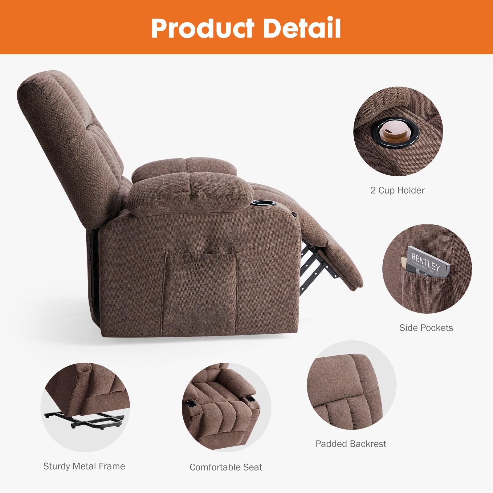 Brown Reclining Sofa