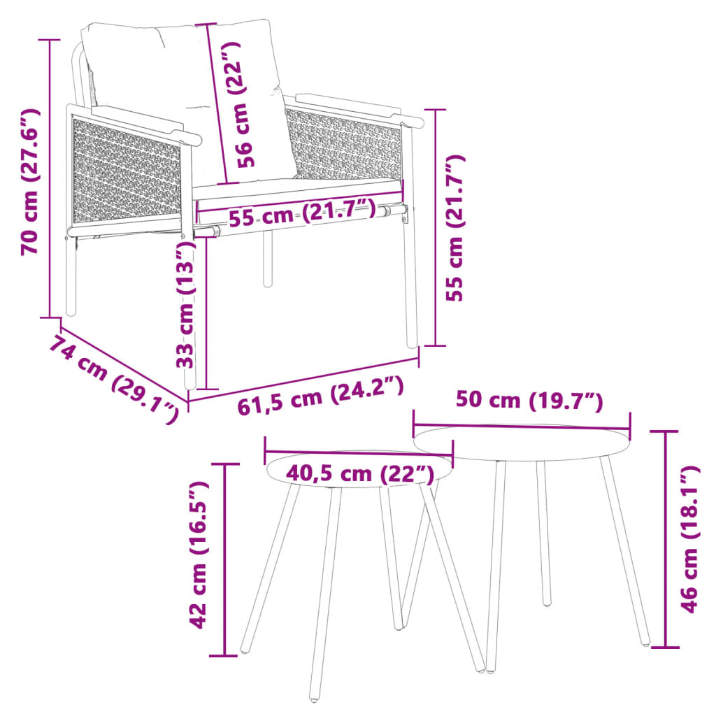 4-teiliges Balkon-Möbel-Set mit Polstern, Gartenbank