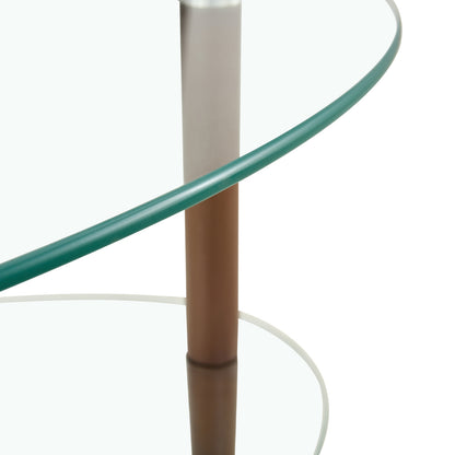 Transparenter ovaler Glas-Couchtisch, 3-stufiges Eichenbein Modernes Wohnzimmertisch