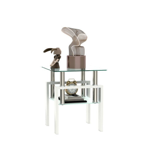 1-Piece Modern Tempered Glass Tea Table Coffee Table End Table, Square Table For Living Room, Transparent White