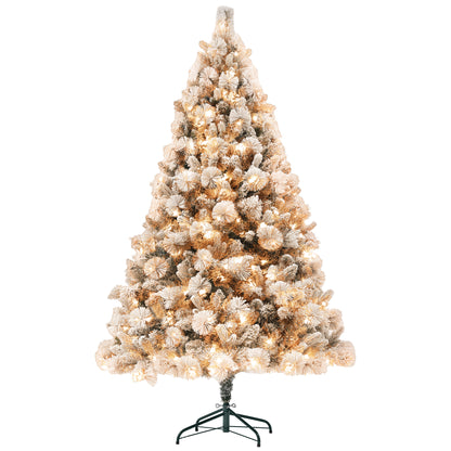 HOMCOM 2 m vorbeleuchteter künstlicher Weihnachtsbaum mit 350 klaren Lichtern und 1107 Ästen, schneebeflockter Weihnachtsbaum mit Metallständer, klappbarer Weihnachtsbaum für Zuhause, Büro und Feiertage, Grün