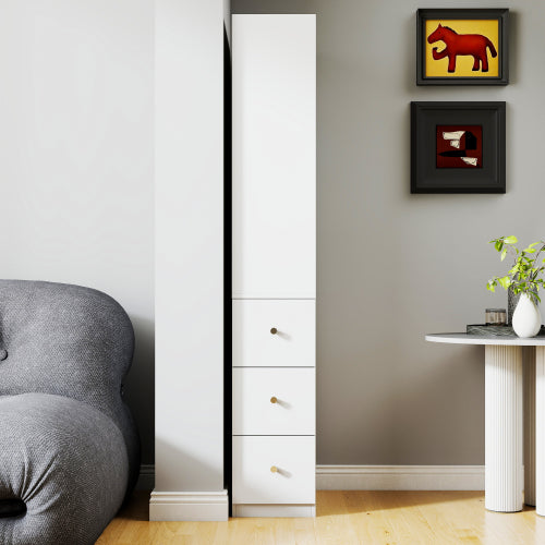 70,87 H Display-Schrankschrank, 4-stufiges Regal, 3 seitliche Schubladen, moderner hölzerner hoher Bücherregal-Bücherschrank für Wohnzimmer und Home-Office