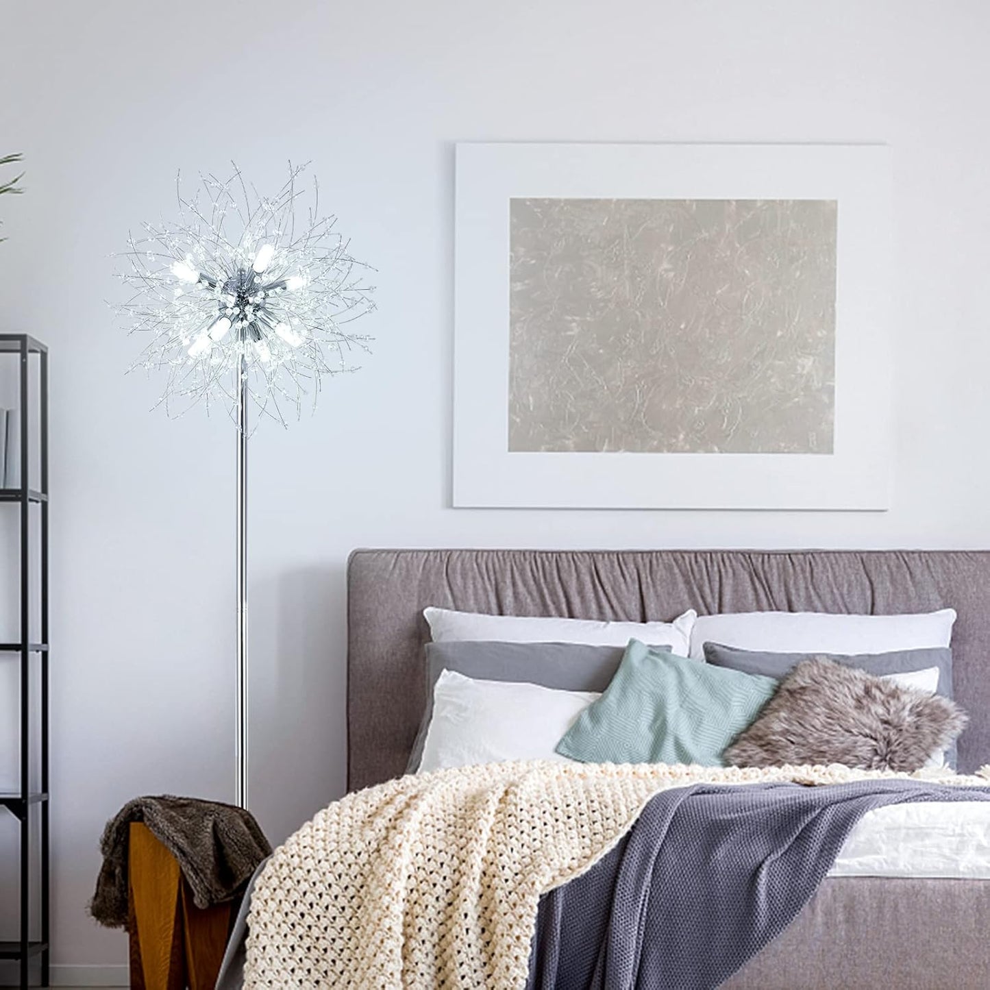 Schlafzimmer Kristall Stehlampe,,69 Zoll Hohe Ständerlampe,Moderne Raum Dekorative Stehlampe,Enthält 32 Feuerwerkskristall Aufhänger, Chrom Finish Nicht verfügbare Plattformen- Welfel