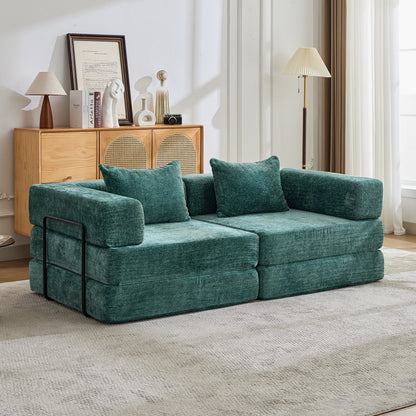 Kompressions-Sofa, Umklappbares Boden-Sofa-Bett mit festem Rahmen, Sessel knochenloses modulares Sektionalsofa, Keine Montage erforderlich, Chenille-Stoff, für Wohnzimmer Schlafzimmer, Dunkelgrün