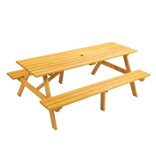 8-Person-Brauner Holztisch für Picknick, Outdoor-Camping-Esstisch mit 2 Sitzen, Garten, DIY mit 2 integrierten Bänken, Tragfähigkeit 2220 lb