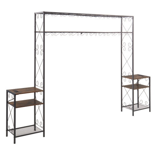 Queen-Bettgestell mit 2 Nachttischen, Kopfteilen mit Stauraum-Schrank, Kopfteil mit Regalen, Bücherregal-Kopfteil Queen, einfache Montage für das Schlafzimmer, Eisen und Holz, rustikal braun