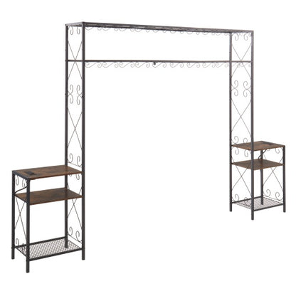 Queen-Bettgestell mit 2 Nachttischen, Kopfteilen mit Stauraum-Schrank, Kopfteil mit Regalen, Bücherregal-Kopfteil Queen, einfache Montage für das Schlafzimmer, Eisen und Holz, rustikal braun