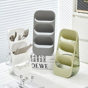 3-tier gray and sage green plastic kitchen utensil organizer and cutlery rack with tiered compartments for utensil storage