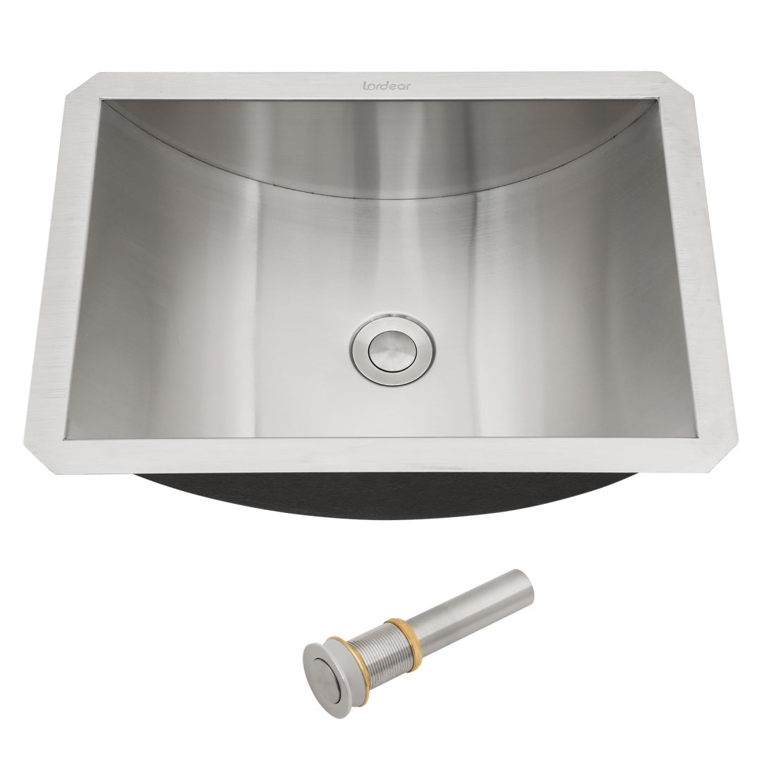 Gebürsteter Nickel-Edelstahl-Unterbauspülbecken für das Badezimmer mit Auslöseverschluss, leicht zu reinigen, langlebig, geräuschdämpfend