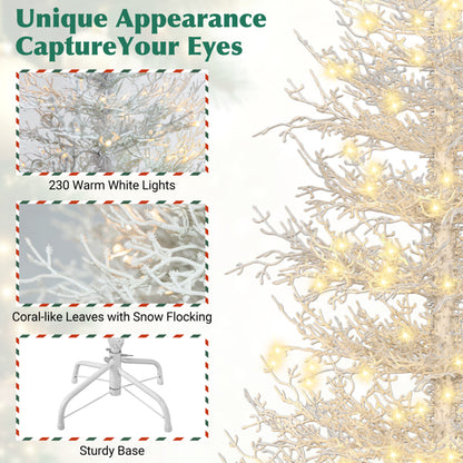 4FT Vorbeleuchteter Aspen-Fir-Künstlicher Weihnachtsbaum, Scharnierter Weihnachtsbaum mit 280 Schnee-bestäubten Astspitzen, 230 Warmweißen LED-Lichtern, Feiertags-Korallen-Weihnachtsbaum für Zuhause und Party