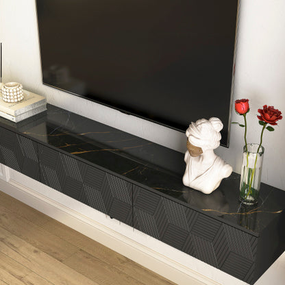 Floating TV Stand Wall Mounted With 16 Color LEDs,Modern TV Stand, Floating TV Cabinet Entertainment Center For 55 60 65 Inch TV,Black