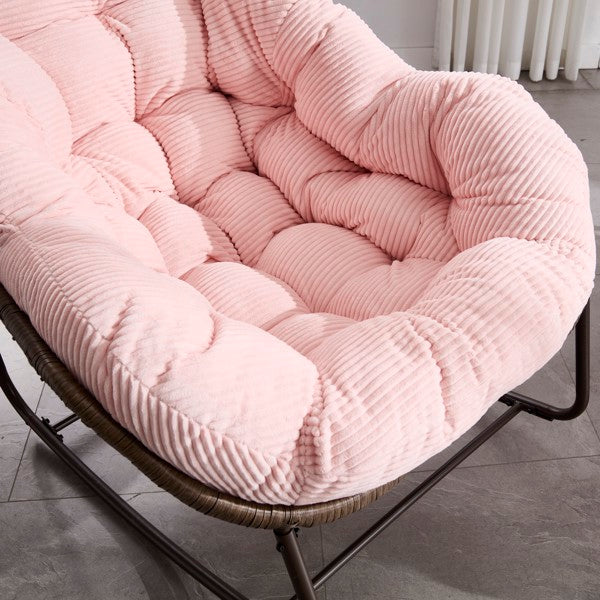 Outdoor-Rattan-Schaukelstuhl, Gepolsterter Kissen-Schaukelstuhl für Terrasse, Wohnzimmer, Patio, Garten, Rosa - Verkauf auf Temu verboten