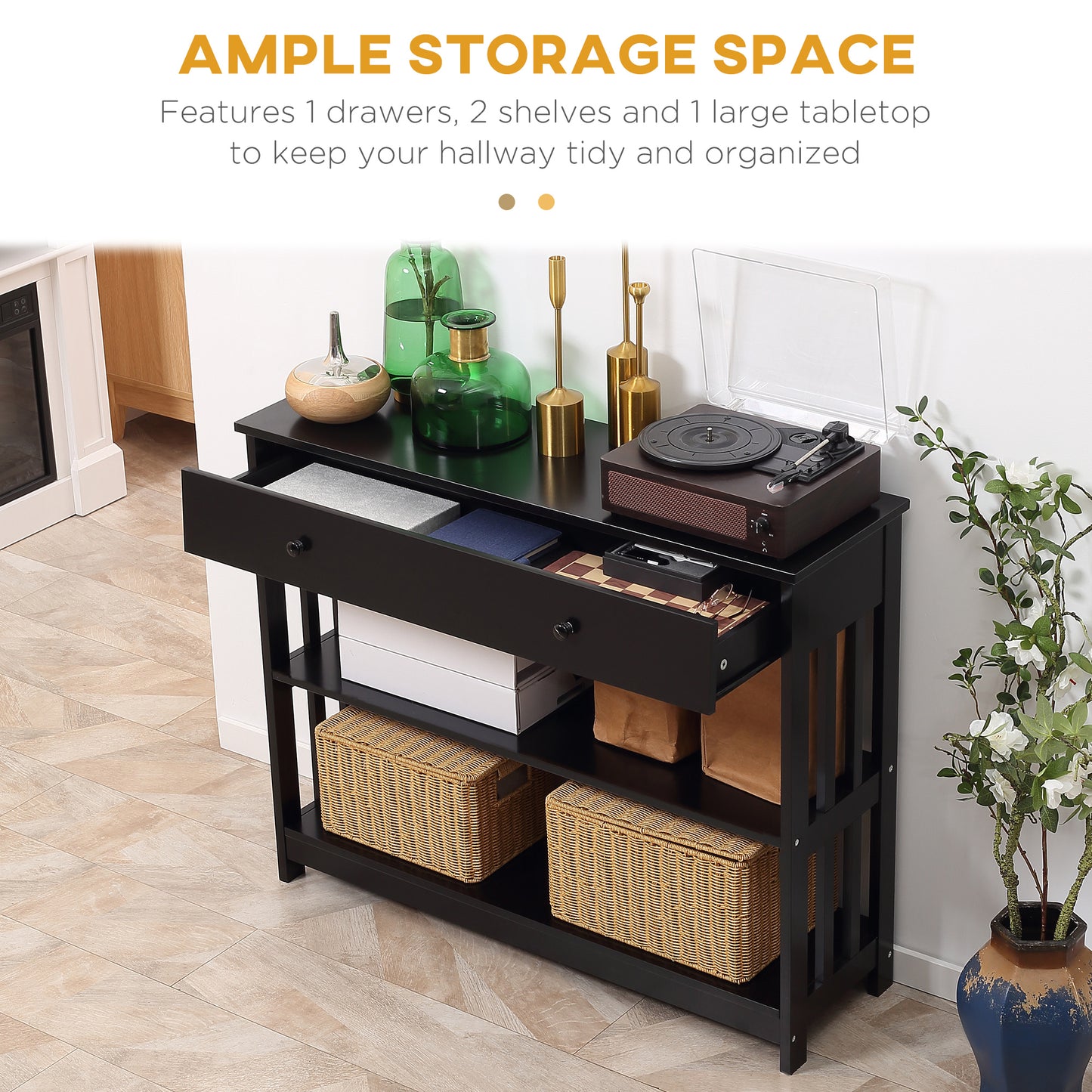 Console Hallway Table with Extra Wide Pull Out Drawer