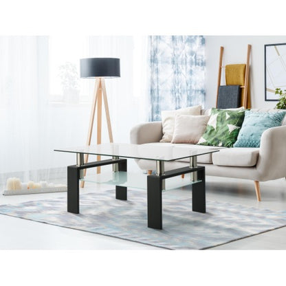 Rechteckiger Schwarzer Glas-Couchtisch, Klarer Couchtisch, Moderne Beistell- und Mittel-Tische für das Wohnzimmer, Möbel für das Wohnzimmer