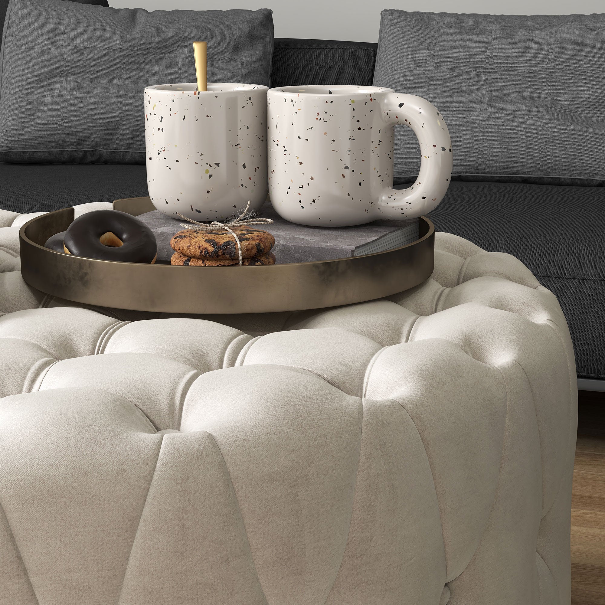Gray Velvet Ottoman Table
