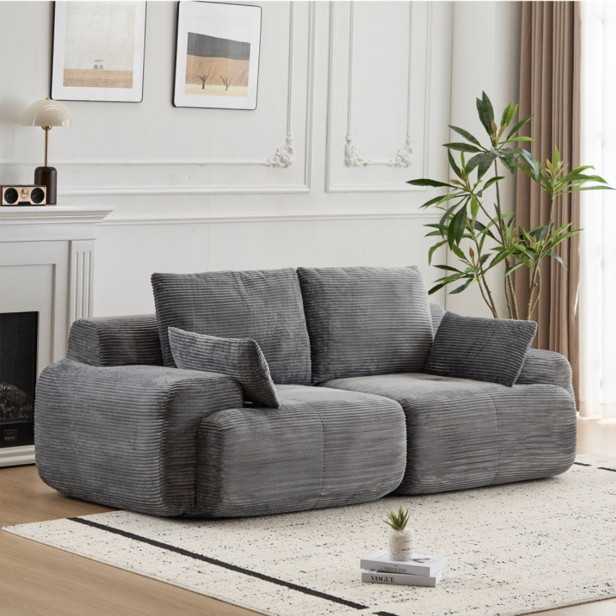 Moderne Kompressions-Memory-Schaum-Sofa, 2-Sitzer großes Sektionssofa für das Wohnzimmer, tierfreundliches Wolkenmodul-Sofa, Corduroy-Stoff, extra tiefe Sitzbank, keine Montage erforderlich, Grau