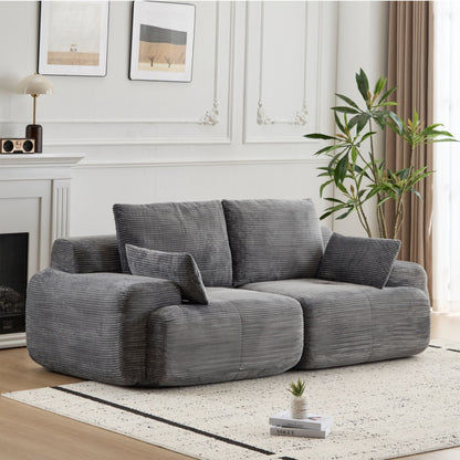 Moderne Kompressions-Memory-Schaum-Sofa, 2-Sitzer großes Sektionssofa für das Wohnzimmer, tierfreundliches Wolkenmodul-Sofa, Corduroy-Stoff, extra tiefe Sitzbank, keine Montage erforderlich, Grau