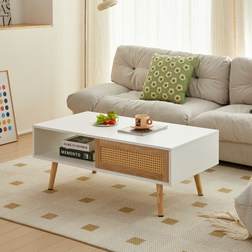 Natural Rattan Coffee Table White Lightweight
