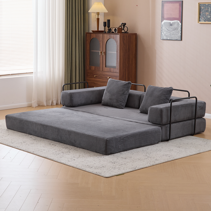 Boden-Couch, Kompressions-Sofa, Umwandelbares Boden-Sofa-Bett – mit Kissen-Rückenlehne und Armlehne, Bequeme Futon-Couch-Liege-Schlafsofa, Kordstoff, für Wohnzimmer und Schlafzimmer, Dunkelgrau