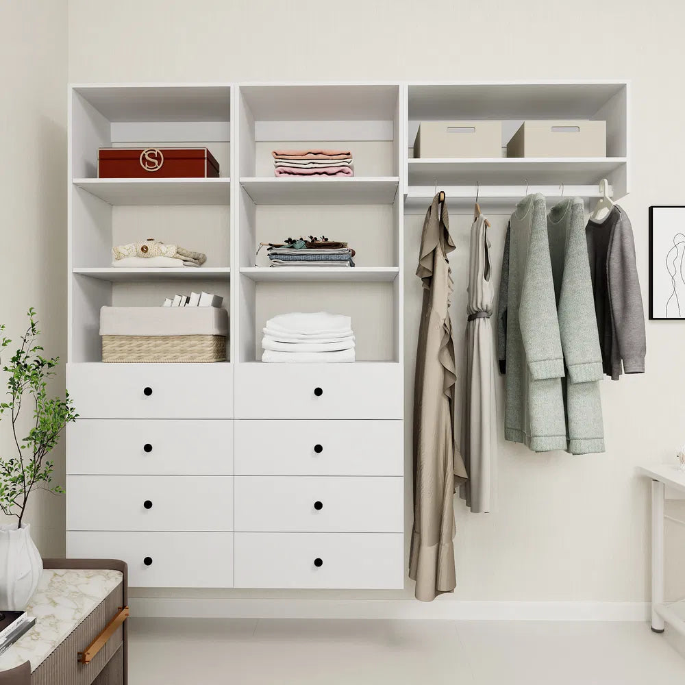 Livelylodge Modulares Kleiderschrank - Freistehender Weißer Schrank mit Geräumigen Stauraumregalen und Kleiderstangen 70,86"B x 16,04"T x 70,86"H