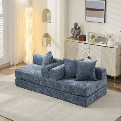 Komfortable umklappbare Matratzen-Couch, Boden-Sofabett, Chenille-Boden-Sofa mit Armlehne, Boden-Sofa-Lounge-Couch für Wohnzimmer, Schlafzimmer, Lounge und Studio – Blau