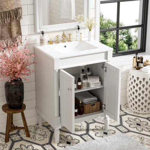 24-Zoll Badezimmer-Waschständer mit Waschbecken, zweistufiger moderner Badezimmerschrank, Waschständer mit einem Waschbecken, große Stauraumregale