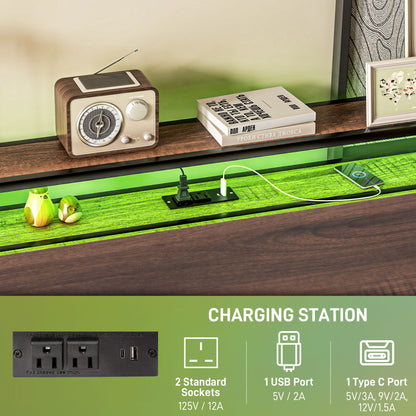 Queen-Size-Bettgestell mit LED-Beleuchtung und Ladestation