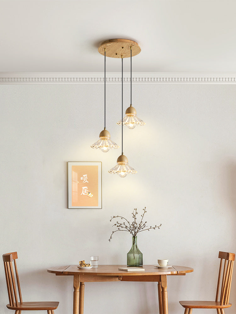 Massivholz-Glas-Dreiköpfiges Restaurant-Nordisch-Modernes-Minimalistisches Kronleuchter