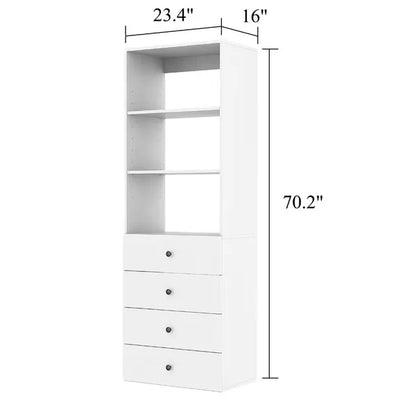 70,2" H Livelylodge Holzmodulares Kleiderschranksystem: Modernes offenes Kleiderschranksystem mit 4 Schubladen für Schlafzimmer & Garderobe in Weiß