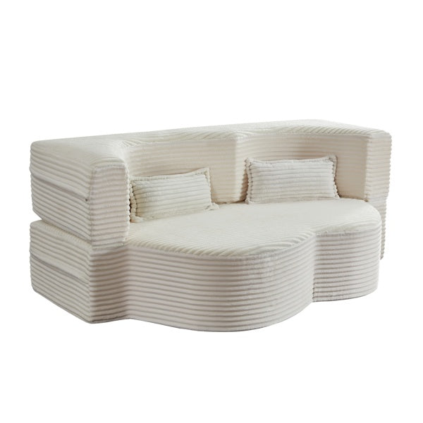 Moderne Boden-Sofa mit 2 Kissen, umklappbares Plüsch-Cord-Sofa-Bett, Vollgröße faltbares Matratze für das Wohnzimmer, Gästebett, keine Montage erforderlich, Beige