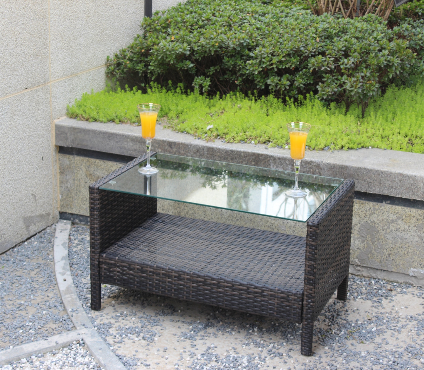Außenterrassenmöbel Couchtisch mit klarem Temperglas