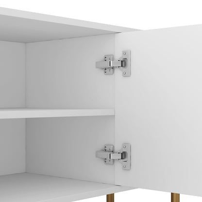 Weißes modernes TV-Ständer Fluted T, Entertainment-Center mit Stauraumtüren, TV-Konsole Medienschrank, für 55-Zoll-TV, Wohnzimmer