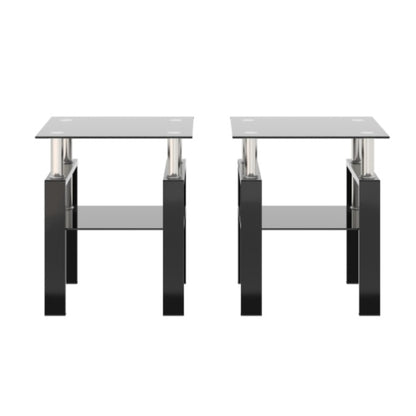 Set aus 2, Modernes Temperglas-Teetisch Couchtisch Beistelltisch, Quadratischer Tisch für das Wohnzimmer, Schwarz
