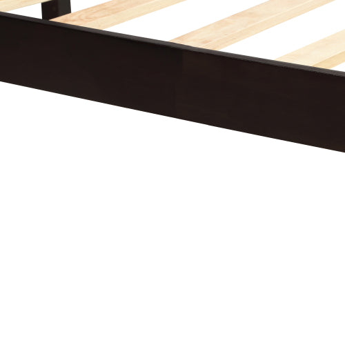 Bettgestell mit Kopfteil, Holzlamellenunterstützung, Kein Lattenrost erforderlich, Einzelbett, Espresso