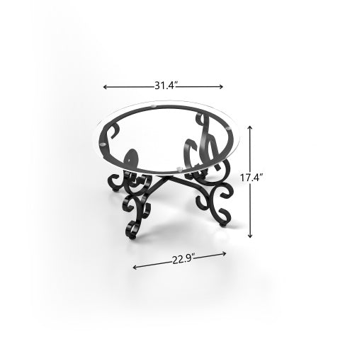 Glass Round Coffee Table Black Tempered Set