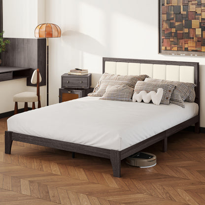 Bettgestell Queen-Size mit Kopfteil, Plattform-Bettgestell mit Holzlatten, kein Boxspring nötig, Anthrazitgrau