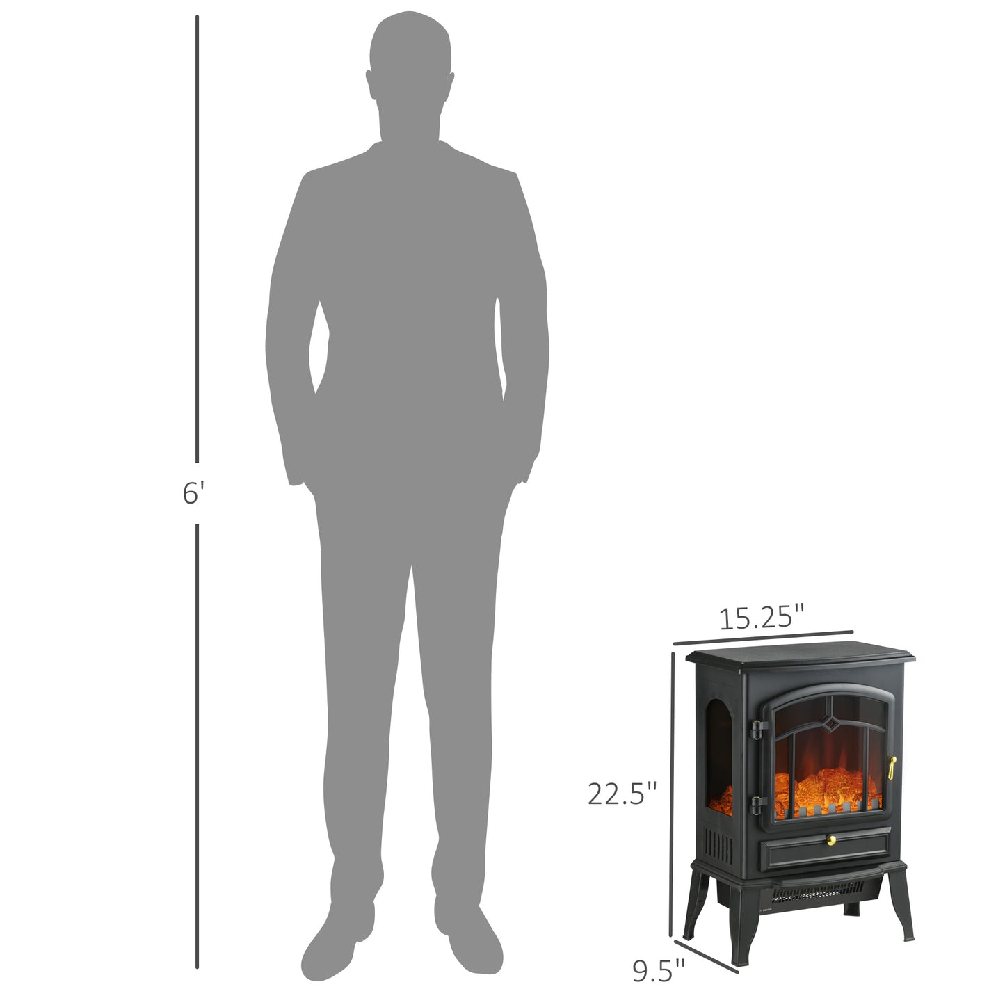 Elektro-Kaminheizung Freistehender Kaminofen mit dreiseitiger realistischer Flamme Überhitzungsschutz 750 W/1500 W
