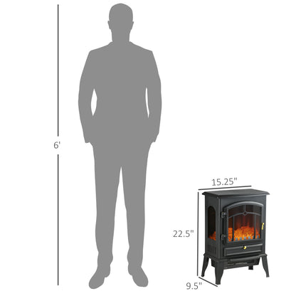 Elektro-Kaminheizung Freistehender Kaminofen mit dreiseitiger realistischer Flamme Überhitzungsschutz 750 W/1500 W