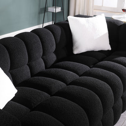 62,2 Länge, 35,83 Zoll Tiefe, menschliche Körperstruktur für US-Amerikaner, Marshmallow-Sofa, Bouclé-Sofa, SCHWARZ Farbe, 2-Sitzer