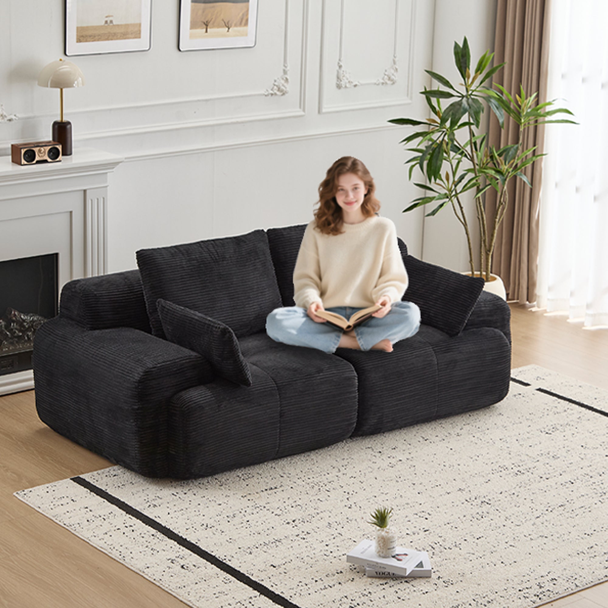 Black Corduroy Loveseat Sofa