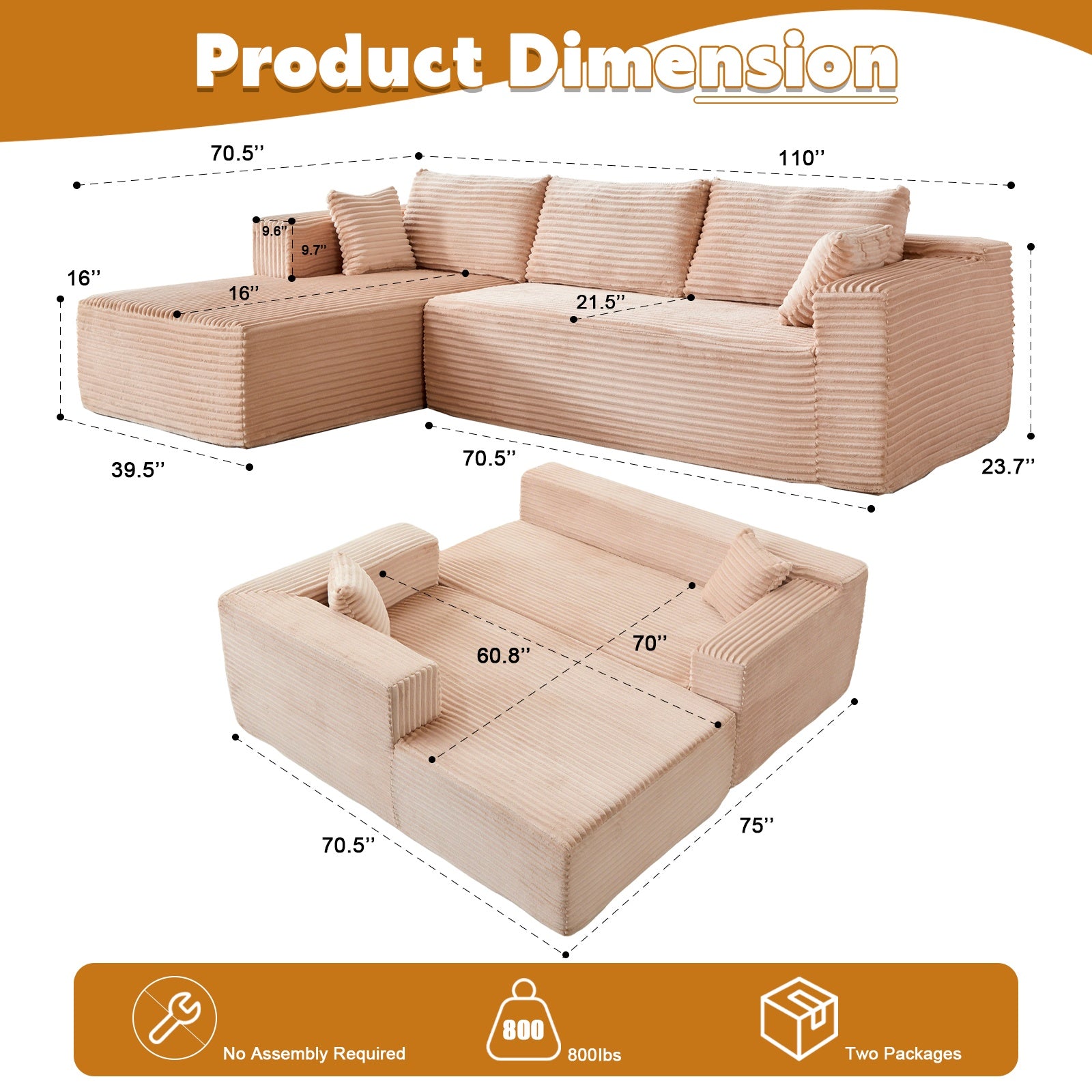 Corduroy L-Shaped Lounger