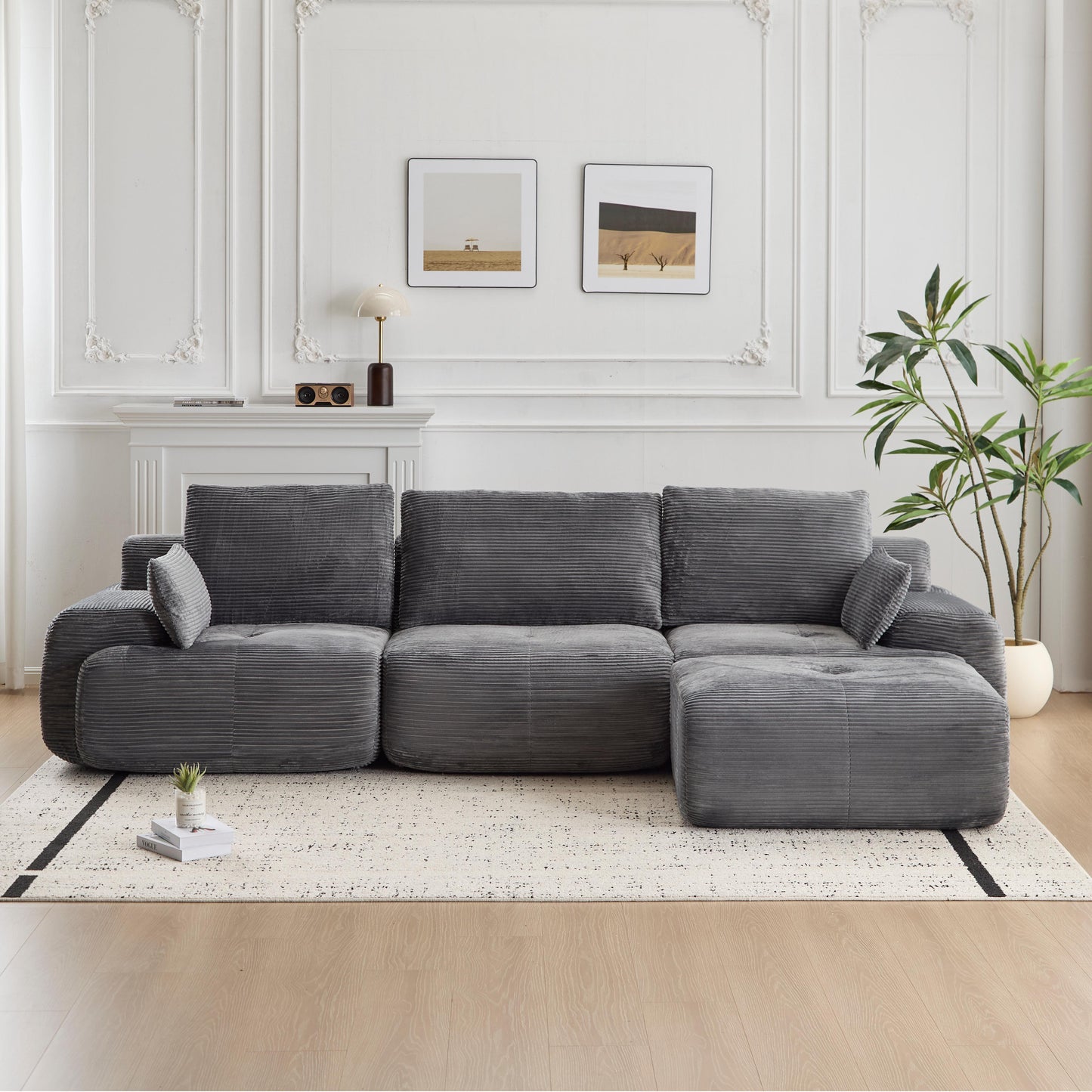 Moderne Kompressions-Matratzen-Sofa, Große Ecksofas für das Wohnzimmer, Haustierfreundliches Wolkenmodulares Ecksofa, Kordstoff, Extra Tiefes Zweiersofa, Keine Montage erforderlich, GRAU