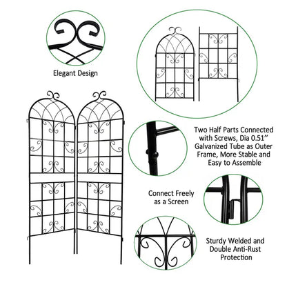 2er-Set Metall-Gartenspaliere 71" x 19,7" Rostfreies Spalier für Kletterpflanzen Außenblumenstütze