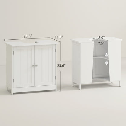 Unterwaschbecken-Badregal, Sockel-Waschbecken-Schrank mit 2 Türen, Regal und U-Form, Weiß