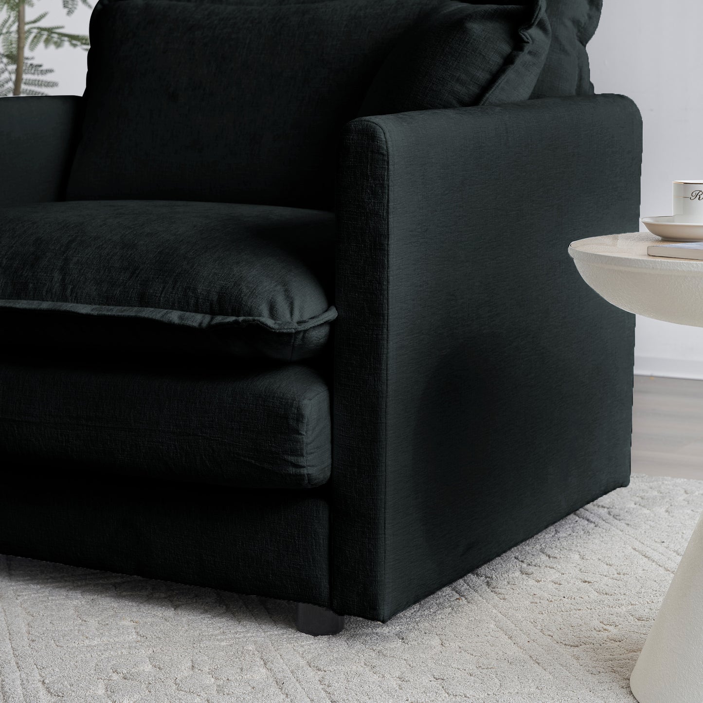 Modern Fabric Loveseat Sofa Couch For Living Room, Upholstered Large Size Deep Seat 2-Seat Sofa With 4 Pillows